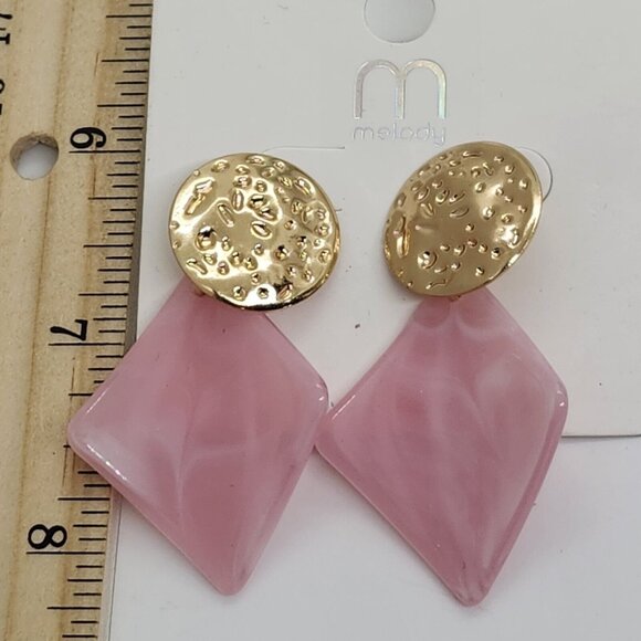 Nwt Gold Tone‎ Pink Lucite Dangle Earrings Melody - Picture 6 of 6